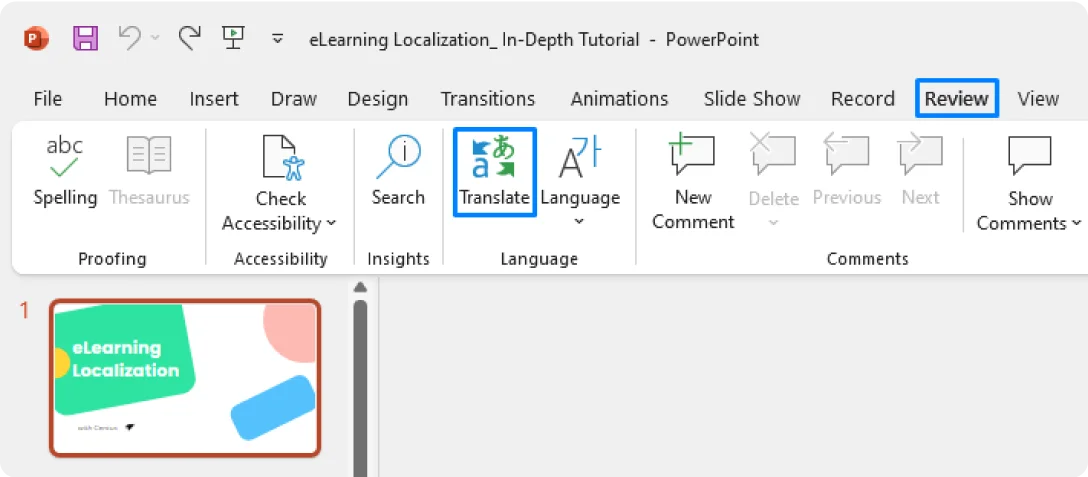 translating a powerpoint slide with built-in tools step 1