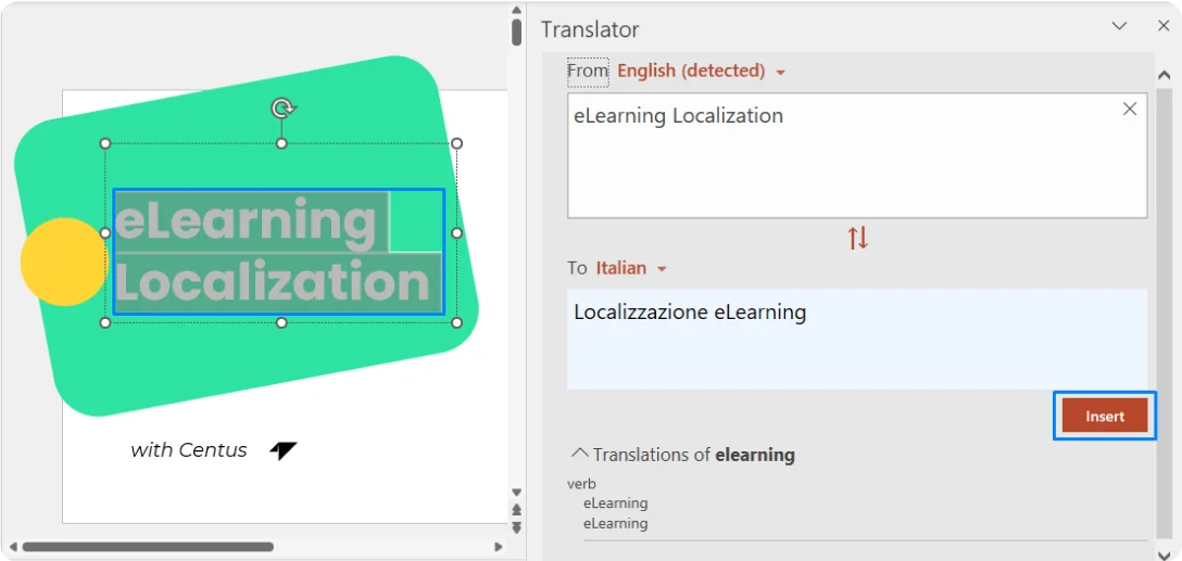 translating a powerpoint slide with built-in tools step 2