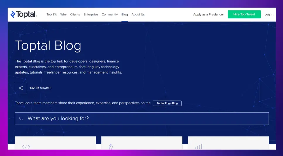 Toptal blog’s homepage
